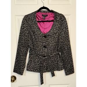 Sandro Sportswear Gray w/ Black Leopard Print 3 Button Blazer Jacket w/ Belt (M)